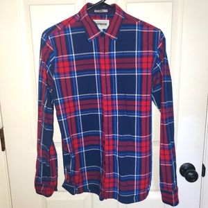 Express Men's Fitted Size Small Blue and Red Plaid Button Down